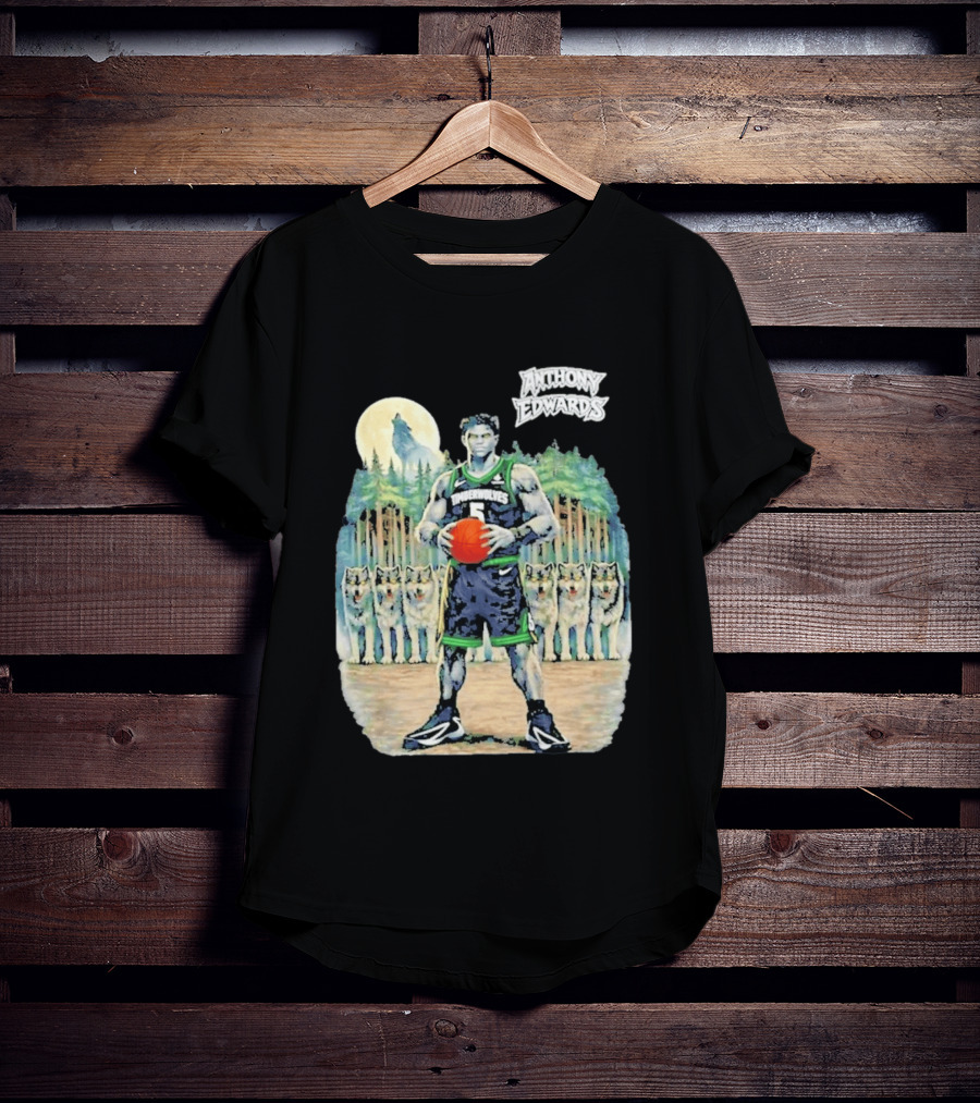Anthony Edwards Timberwolves Basketball Player With Wolves Moon T-Shirt