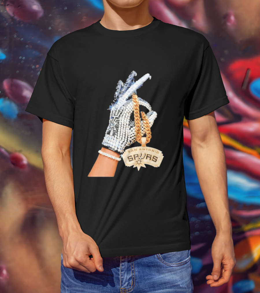 San Antonio Spurs Diamond Gold Glove And Pendant T-Shirt