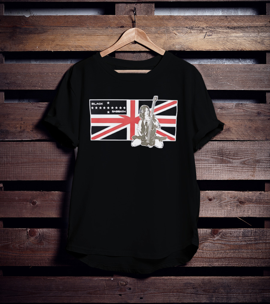 Black Sabbath Union Jack Flag With Guitarist Iconic Band T-Shirt