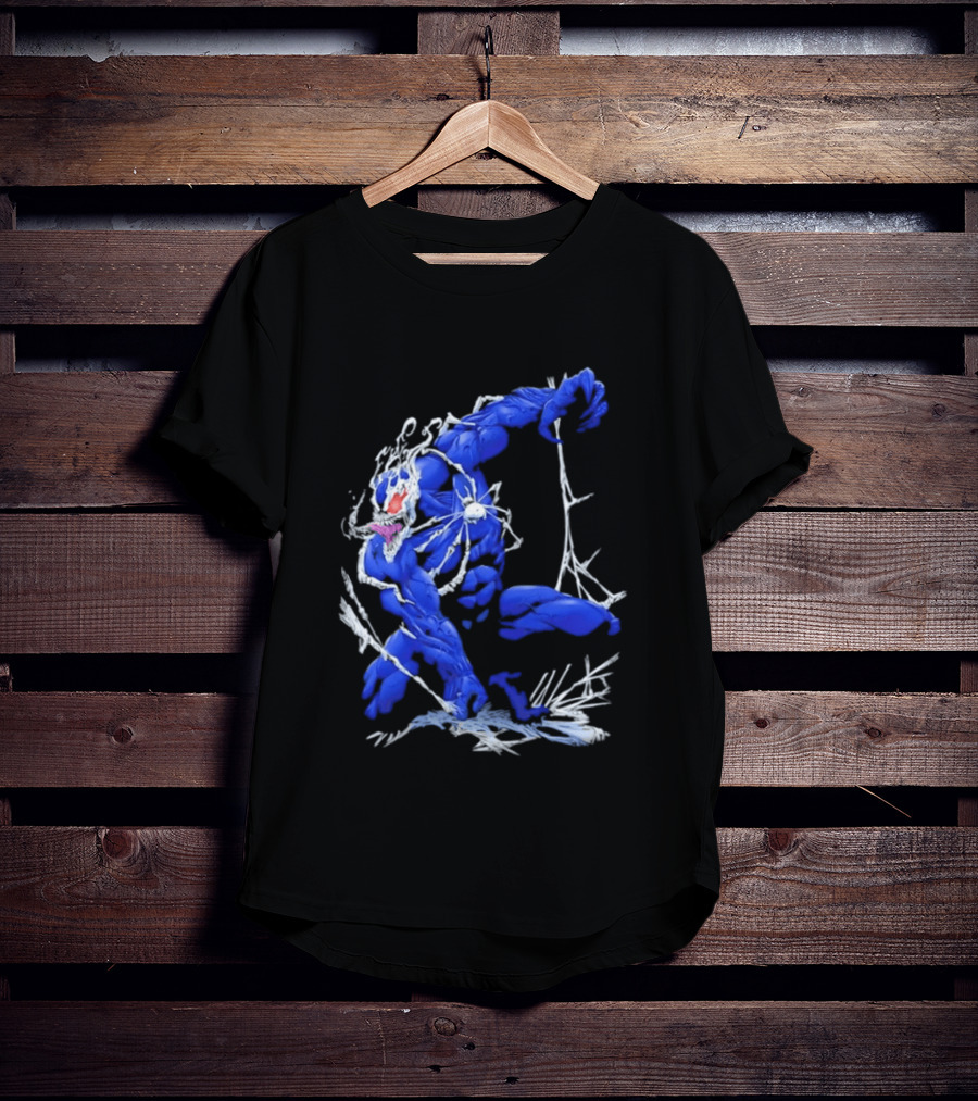 Marvel Blue Venom Symbiote Crouching Dynamic Pose T-Shirt