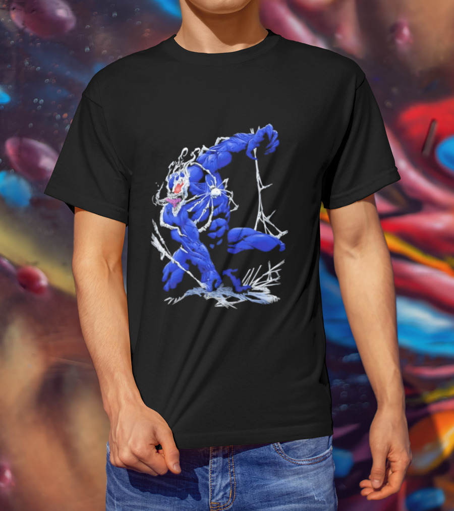 Marvel Blue Venom Symbiote Crouching Dynamic Pose T-Shirt