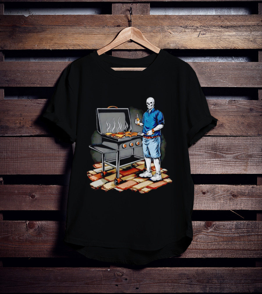 Skeleton Grilling BBQ With Beer And Burgers T-Shirt