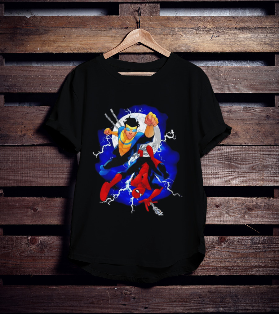 Invincible Spider Man Marvel Comics Crossover Action Hero Dynamic Duo T-Shirt