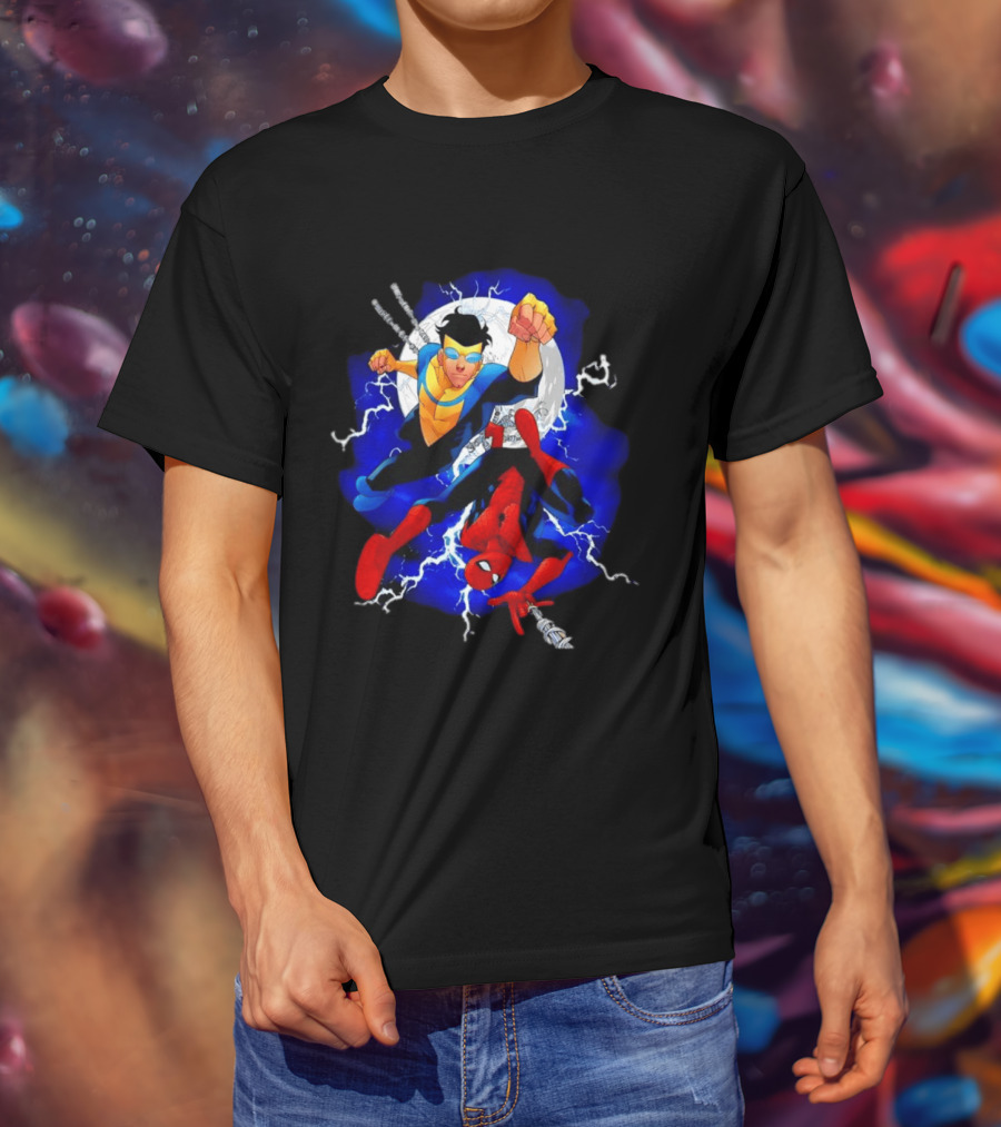 Invincible Spider Man Marvel Comics Crossover Action Hero Dynamic Duo T-Shirt
