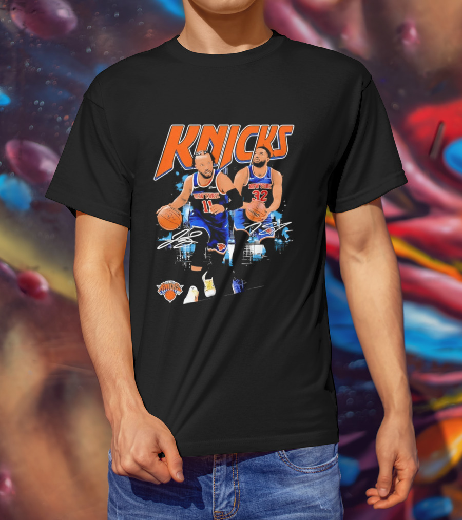New York Knicks Jalen Brunson 11 Karl Anthony Towns 32 Dribbling Skills T-Shirt