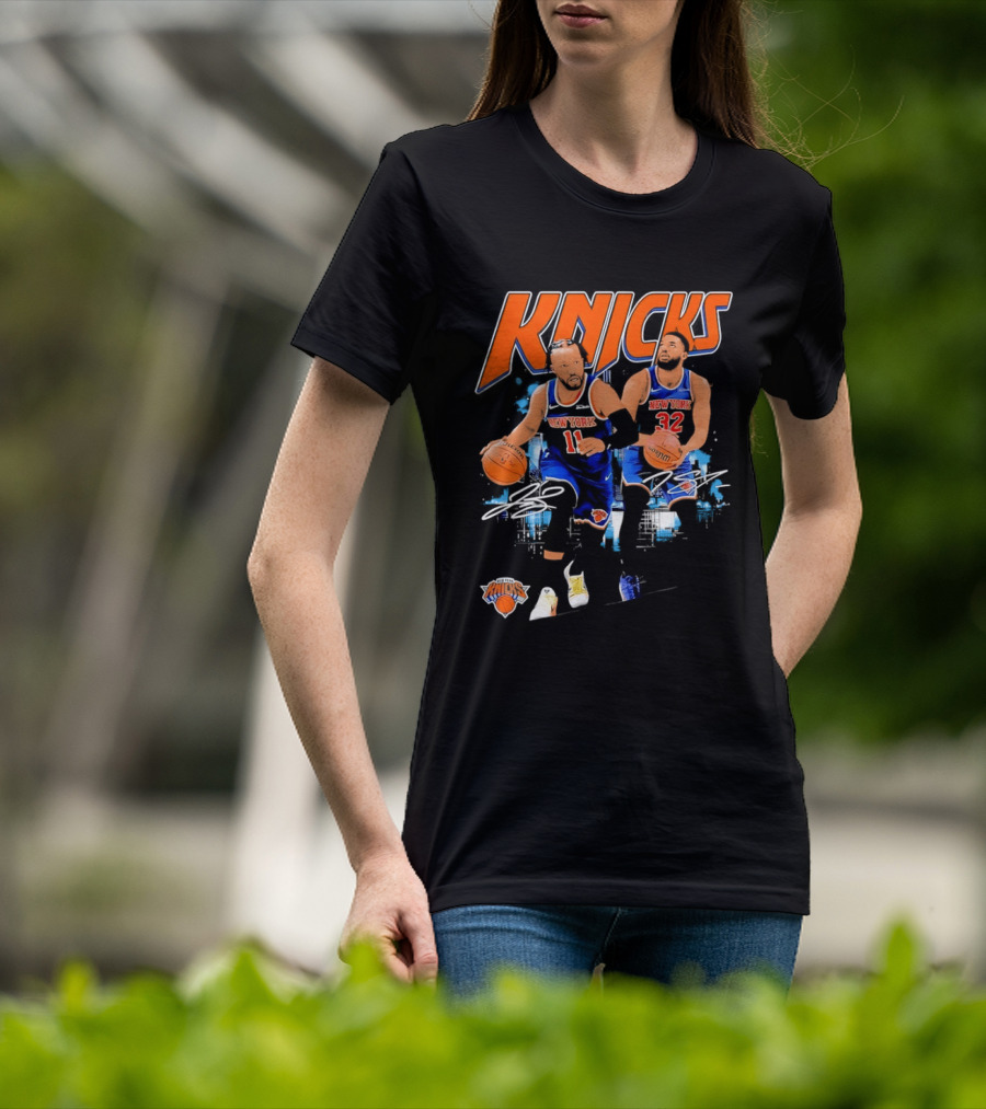 New York Knicks Jalen Brunson 11 Karl Anthony Towns 32 Dribbling Skills T-Shirt
