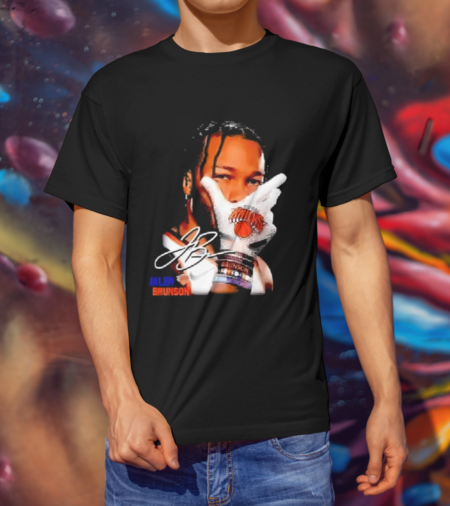 Jalen Brunson Knicks Gesture With Glove And JB Signature T-Shirt