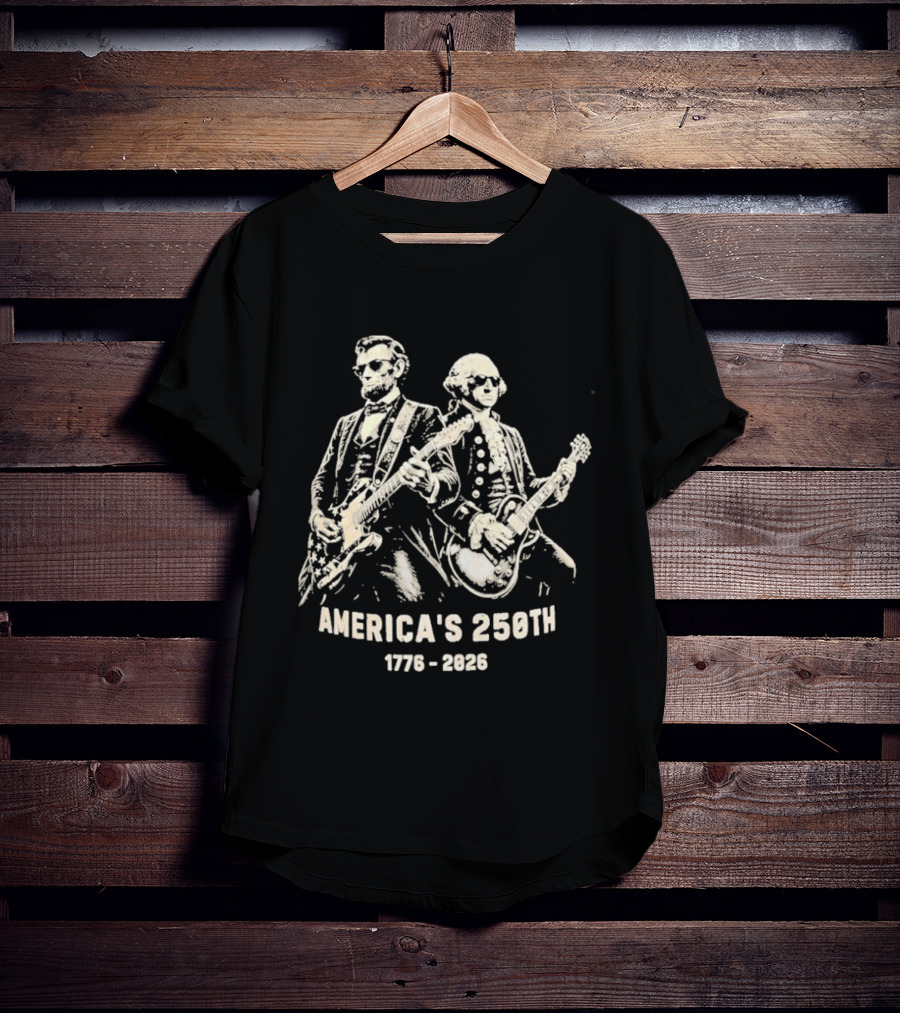 America's 250th 1776 2026 George Washington Abraham Lincoln Playing Guitar T-Shirt