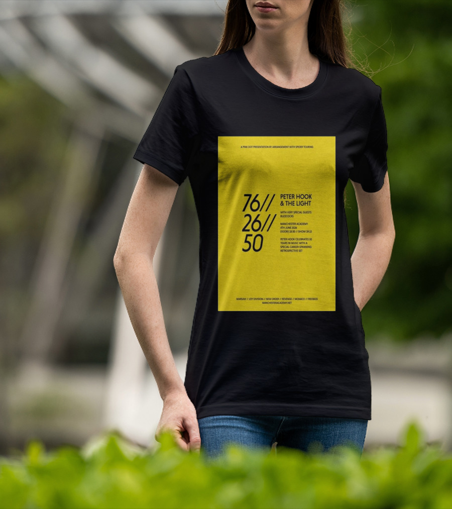Peter Hook & The Light 76 26 50 Manchester Academy Buzzcocks Retrospective Set T-Shirt