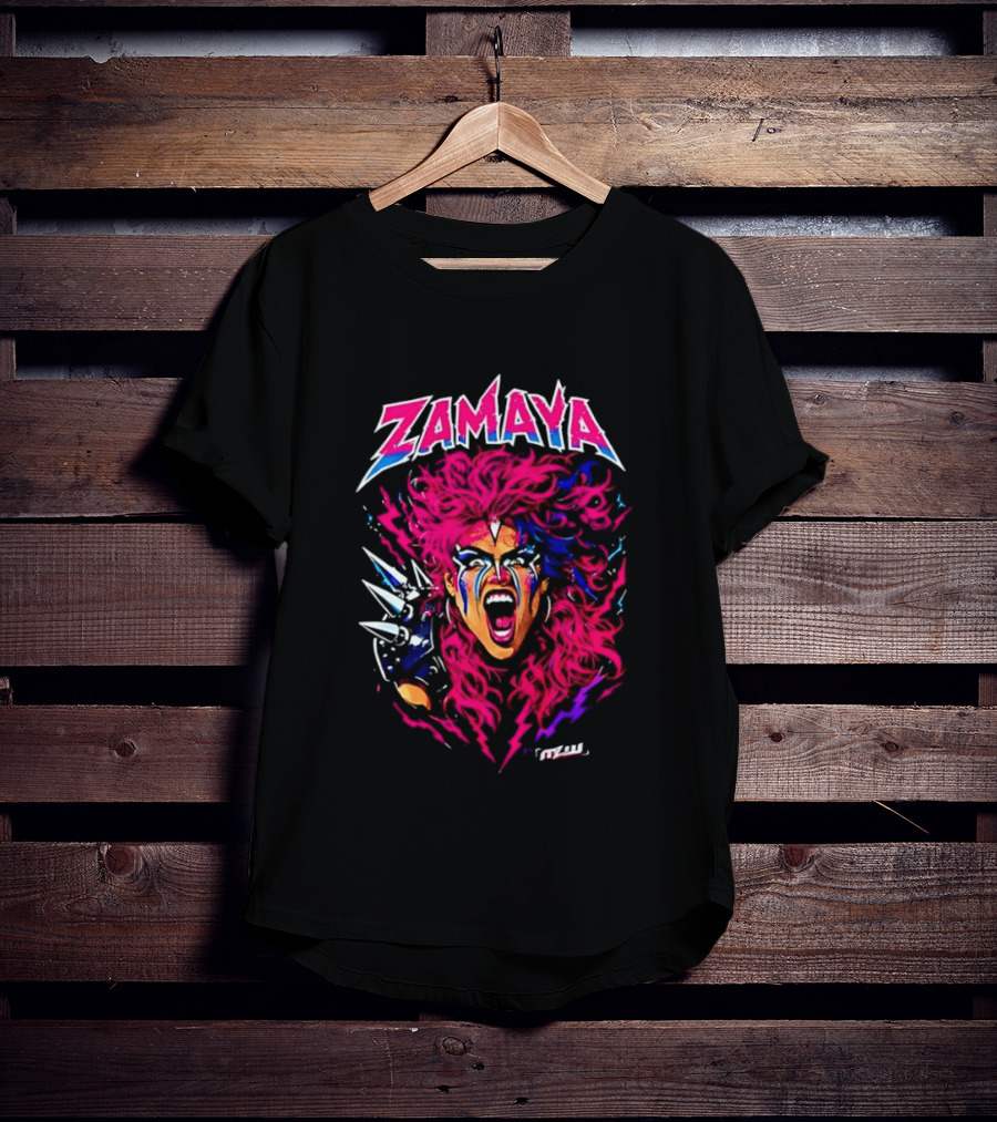 Zamaya Warrior Screaming Pink Hair Spiked Shoulder Pad T-Shirt