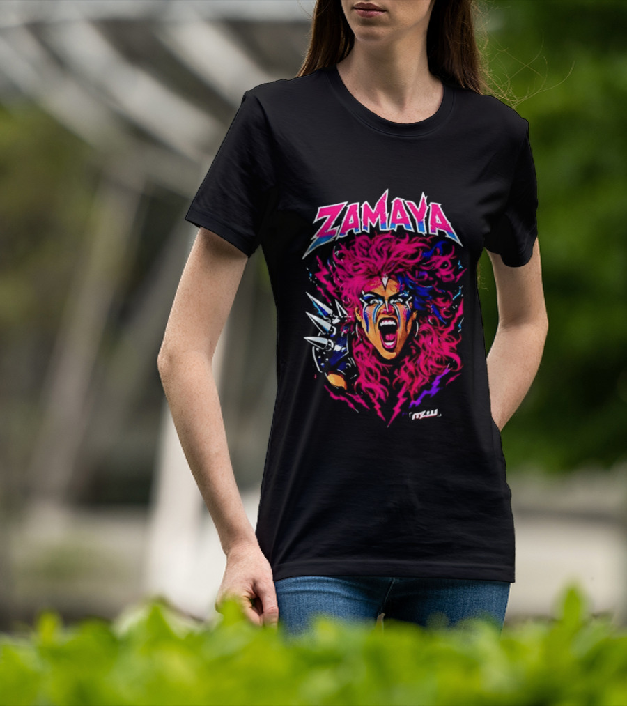 Zamaya Warrior Screaming Pink Hair Spiked Shoulder Pad T-Shirt