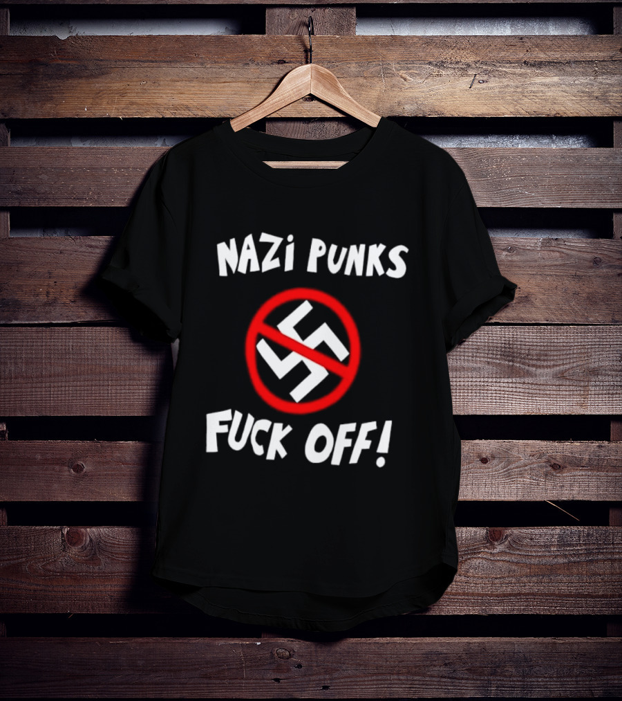 Nazi Punks Fuck Off Swastika Ban Circle T-Shirt