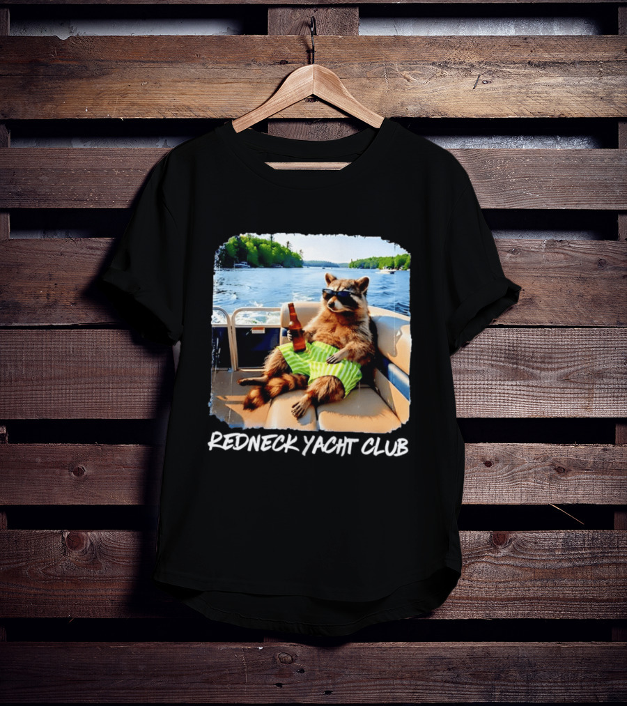 Redneck Yacht Club Raccoon Relaxing With Beer On A Boat T-Shirt