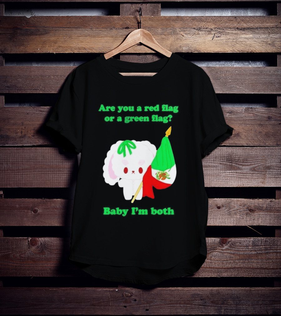 Nonomochi Mexico Flag Are You A Red Flag Or A Green Flag Cute Bunny Holding Mexican Flag T-Shirt