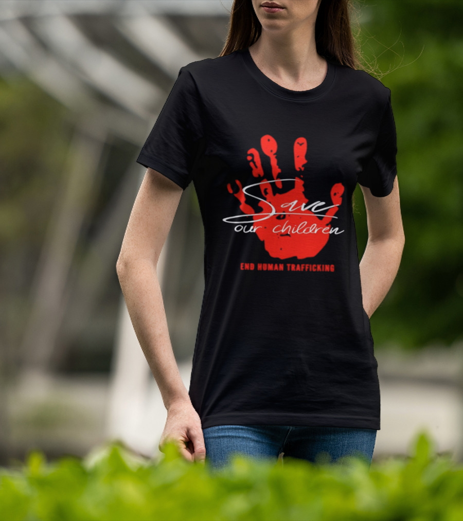 Save Our Children Red Handprint End Human Trafficking T-Shirt