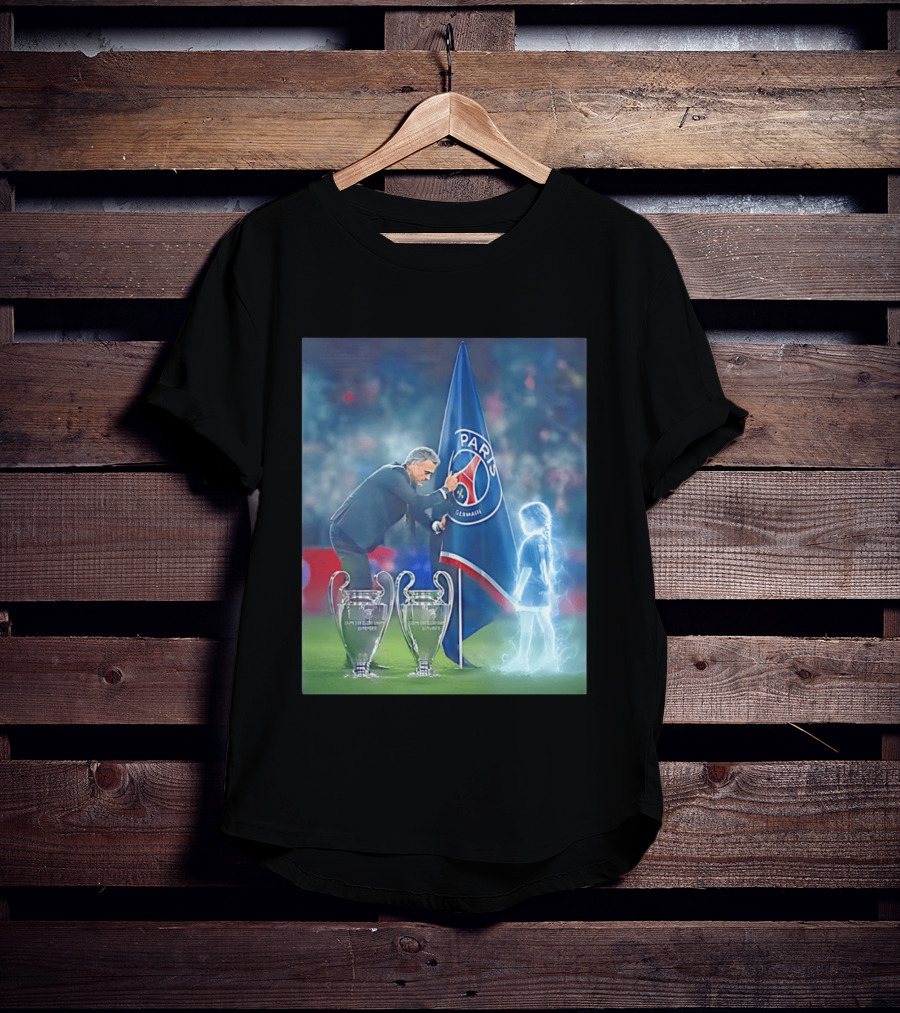 Paris Saint Germain Luis Enrique UEFA Trophies Team Flag T-Shirt