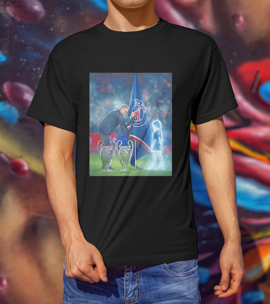 Paris Saint Germain Luis Enrique UEFA Trophies Team Flag T-Shirt