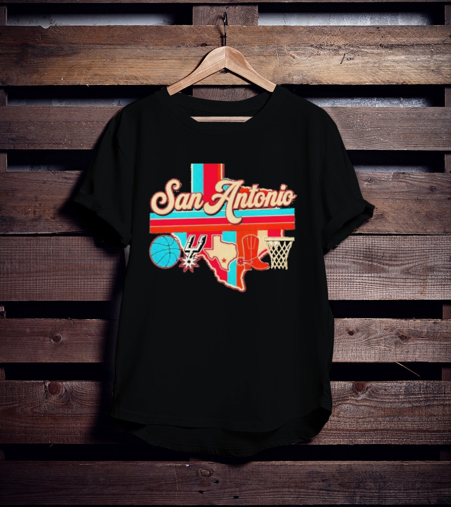 San Antonio Spurs Basketball Texas Map Iconography 2026 T-Shirt