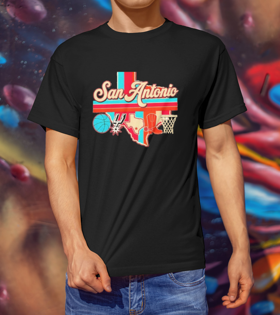 San Antonio Spurs Basketball Texas Map Iconography 2026 T-Shirt