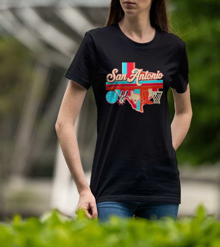 San Antonio Spurs Basketball Texas Map Iconography 2026 T-Shirt