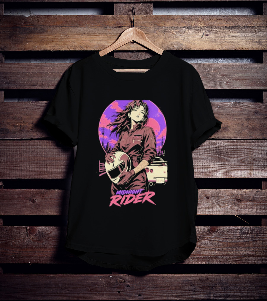 Midnight Rider Girl Racing Vintage 80s Style Retro Sunset Car Helmet T-Shirt