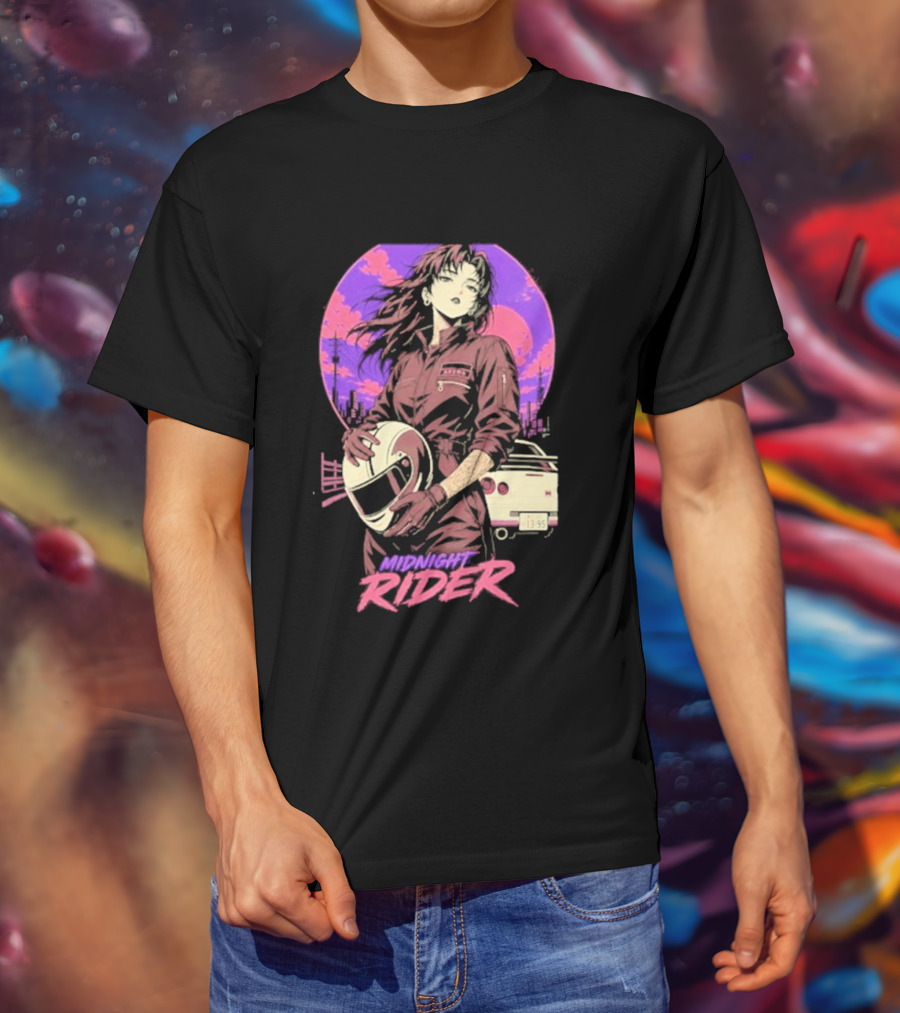 Midnight Rider Girl Racing Vintage 80s Style Retro Sunset Car Helmet T-Shirt