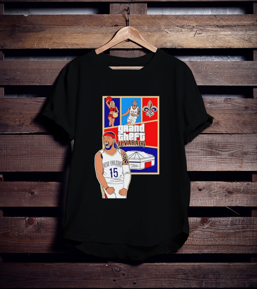 Grand Theft Alvarado New Orleans NOLA 15 Fleur De Lis Basketball T-Shirt