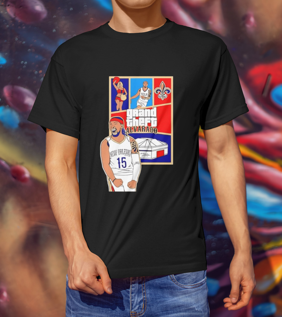 Grand Theft Alvarado New Orleans NOLA 15 Fleur De Lis Basketball T-Shirt