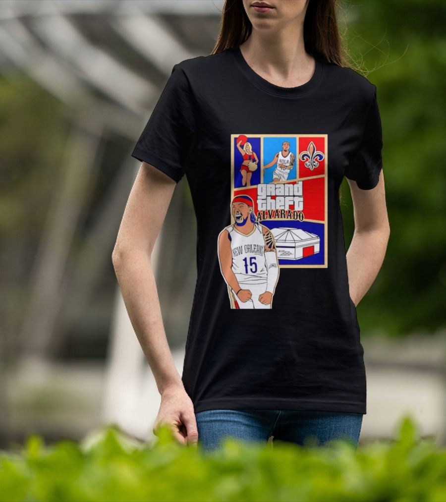 Grand Theft Alvarado New Orleans NOLA 15 Fleur De Lis Basketball T-Shirt
