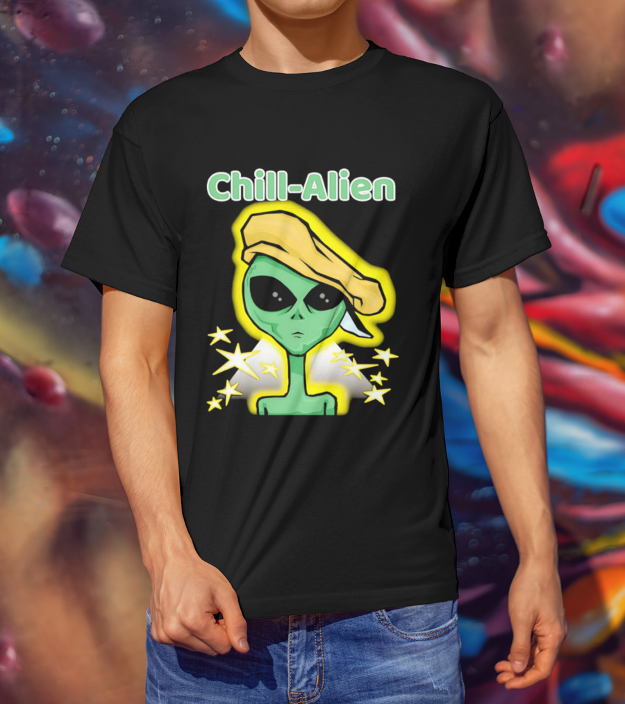 Chill Alien Beret Hat Stars Glow T-Shirt