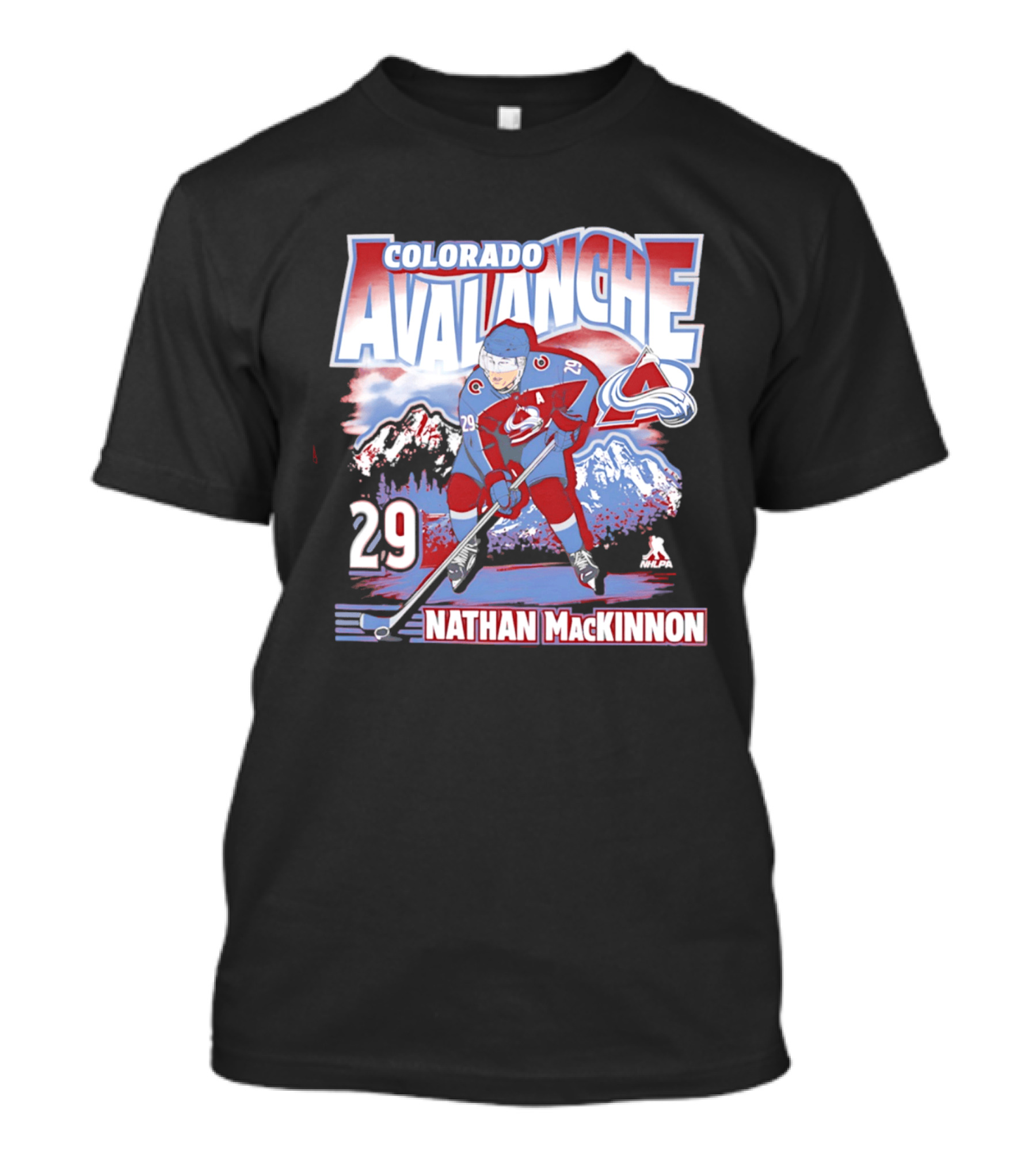 Colorado Avalanche Nathan MacKinnon 29 Hockey Mountain Scene T-Shirt