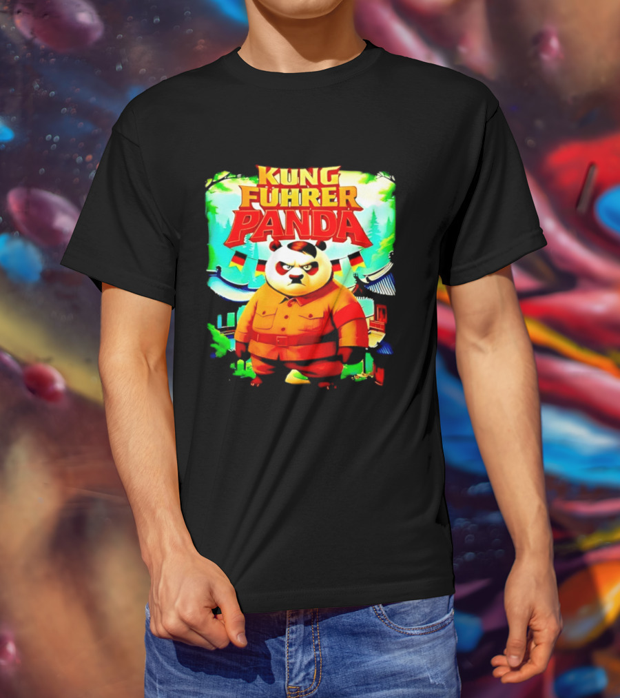 Kung Fuhrer Panda Military Styled Bear With Flags T-Shirt