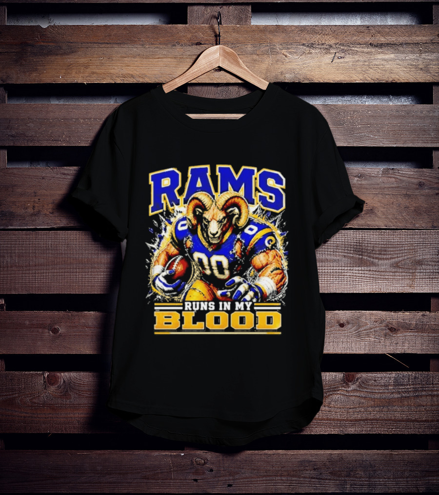 Rams Runs In My Blood Football Player T-Shirt