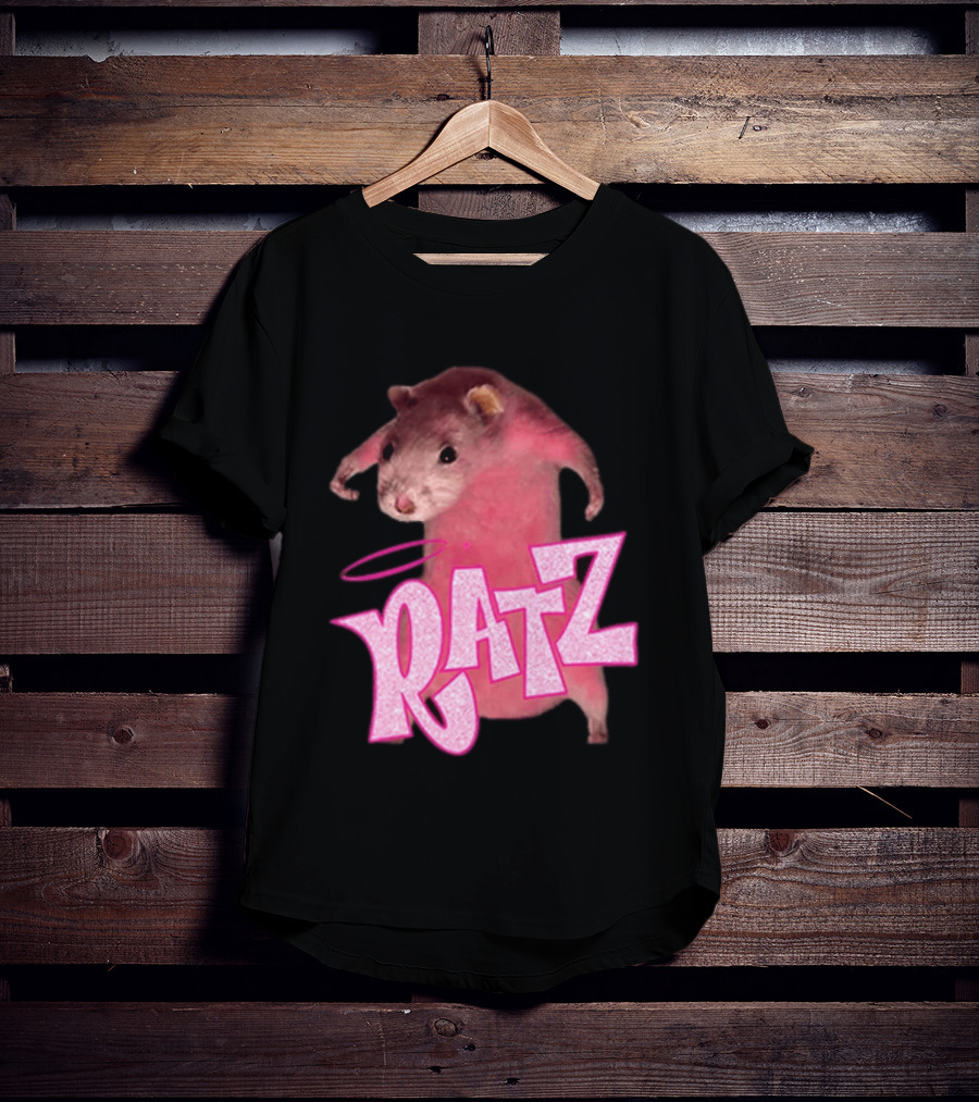 Ratz Pink Rat Meme Funny Text Bold Letters Halo T-Shirt