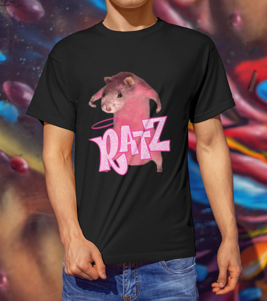 Ratz Pink Rat Meme Funny Text Bold Letters Halo T-Shirt