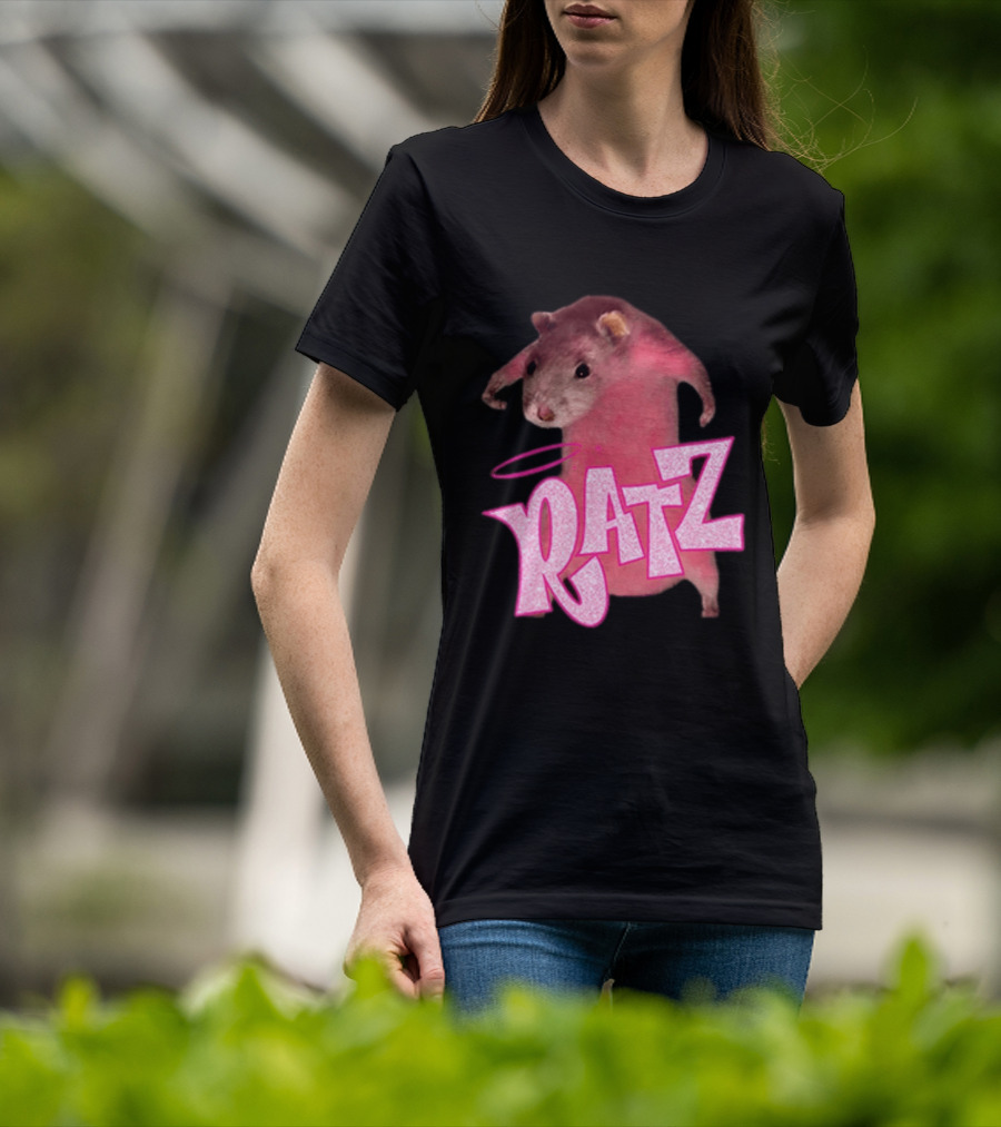 Ratz Pink Rat Meme Funny Text Bold Letters Halo T-Shirt