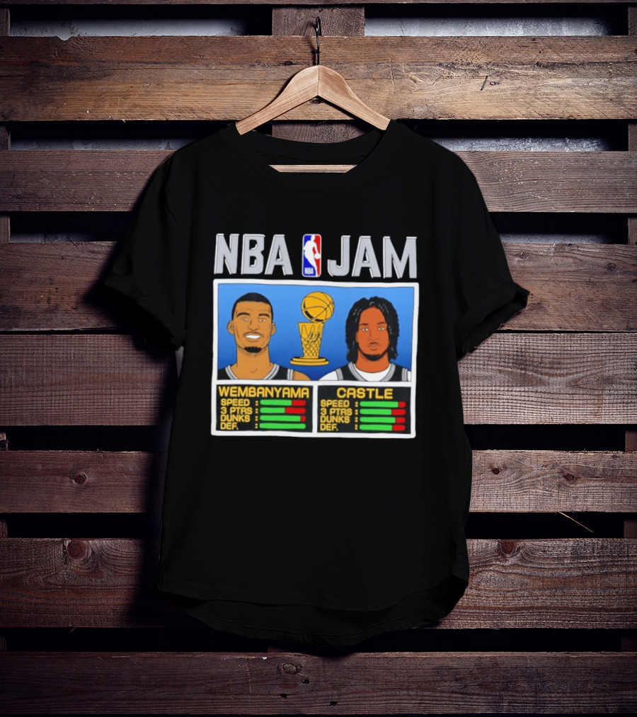 San Antonio Spurs Victor Wembanyama Stephon Castle NBA Jam Style Stats T-Shirt