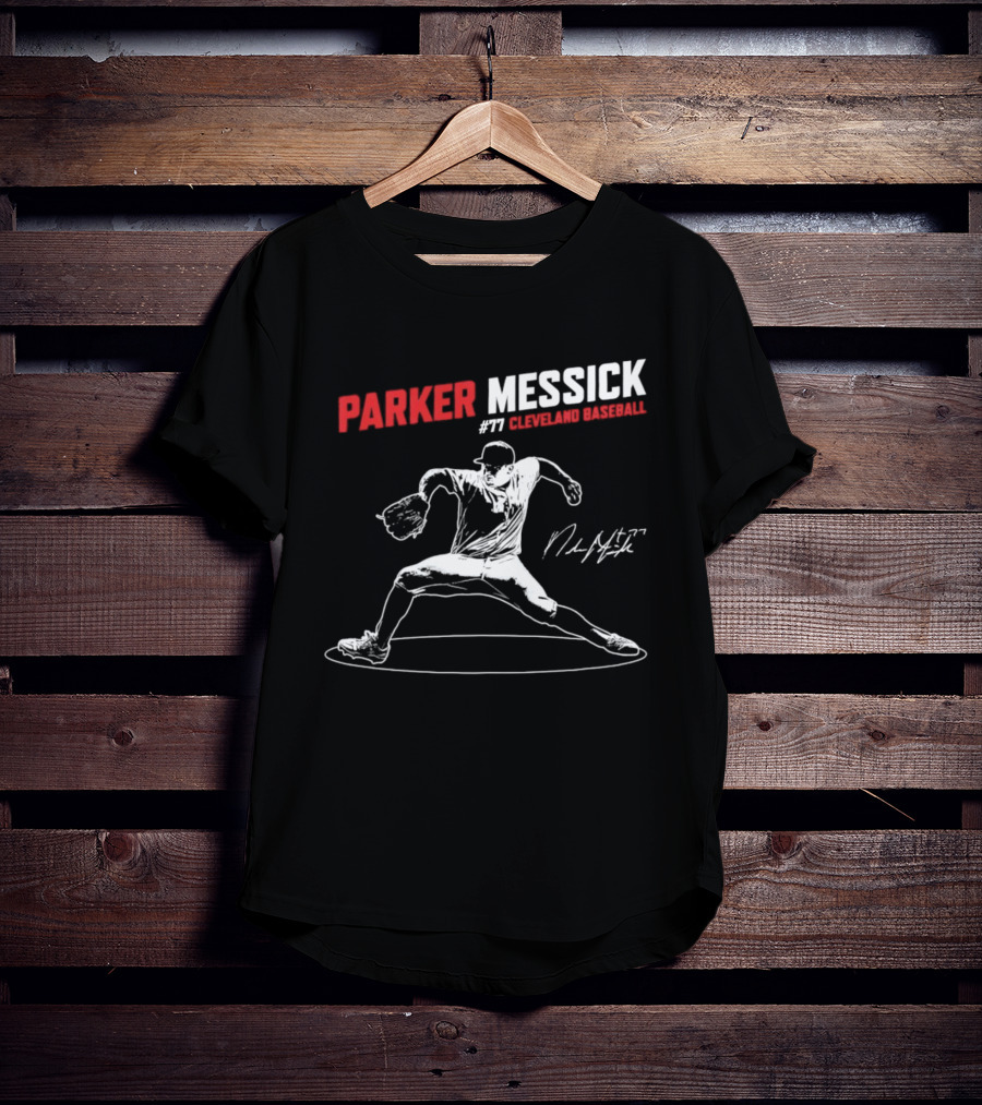Parker Messick #77 Cleveland Baseball Commander Signature T-Shirt