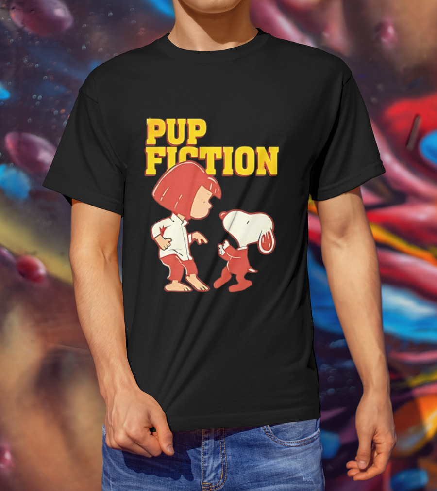 Pup Fiction Peanuts Characters Scene T-Shirt