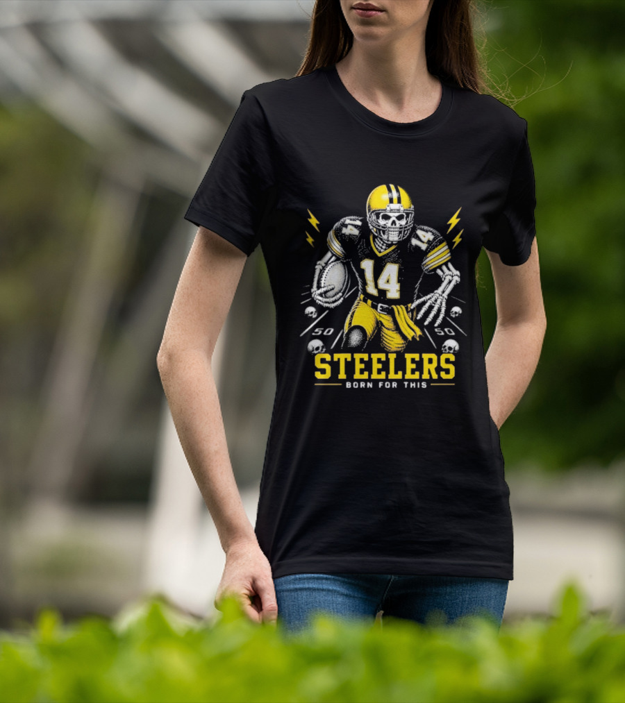 Steelers Born For This Skull Football Player 14 T-Shirt