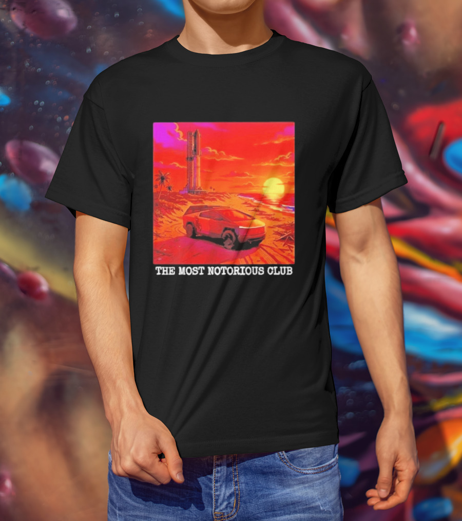 Tesla Cybertruck Sunset Beach Tower The Most Notorious Club T-Shirt