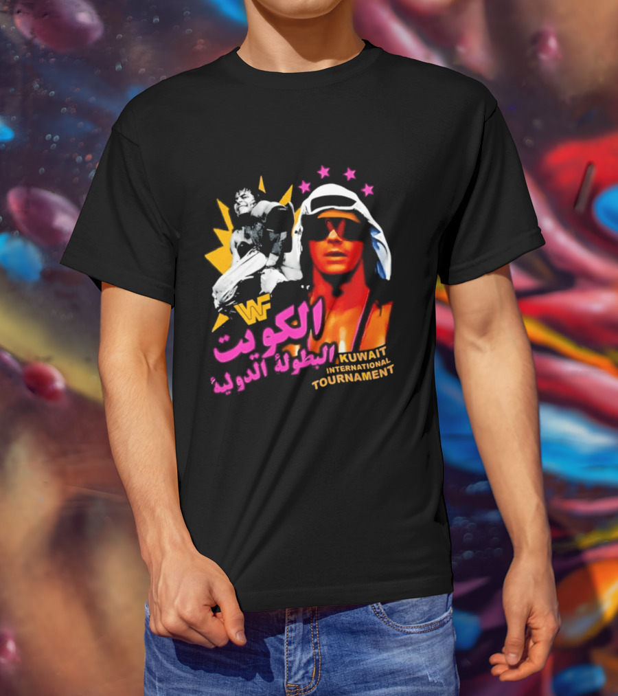 Bret Hart WWF Kuwait International Tournament Arabic Text And Stars T-Shirt