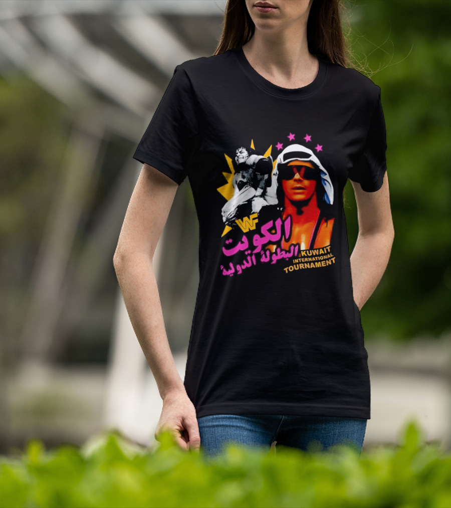 Bret Hart WWF Kuwait International Tournament Arabic Text And Stars T-Shirt