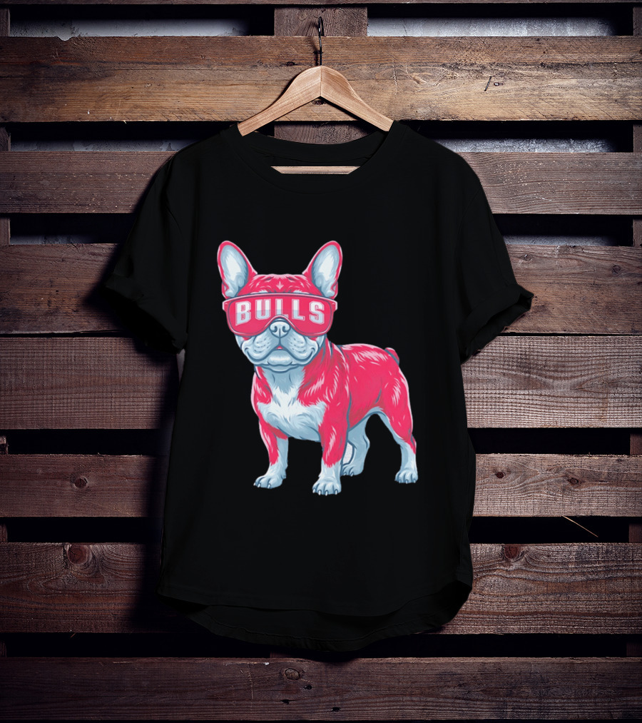 Chicago Bulls French Bulldog Wearing Bulls Glasses T-Shirt