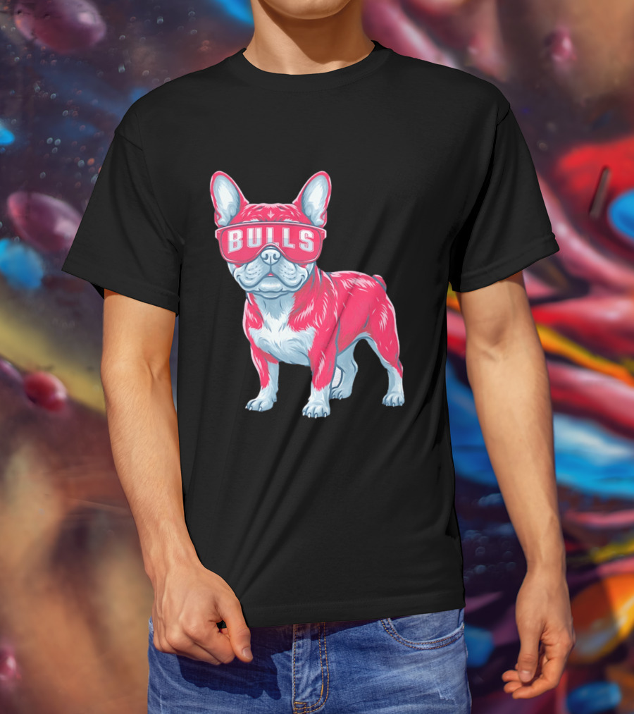 Chicago Bulls French Bulldog Wearing Bulls Glasses T-Shirt