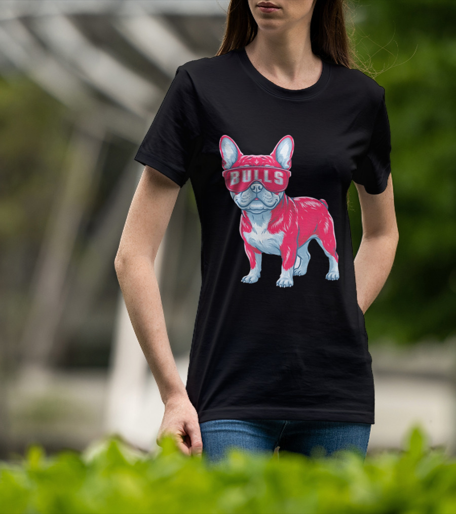 Chicago Bulls French Bulldog Wearing Bulls Glasses T-Shirt