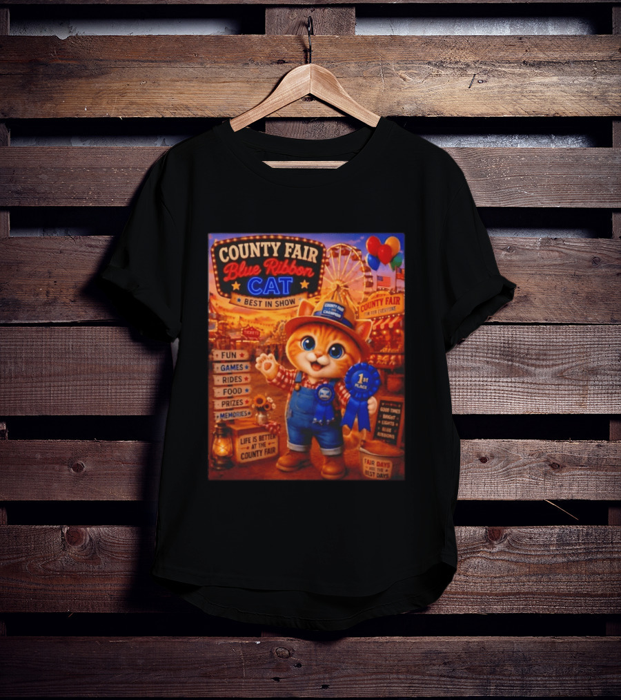 County Fair Blue Ribbon Cat Best In Show Fun Games Rides Prizes Memories T-Shirt