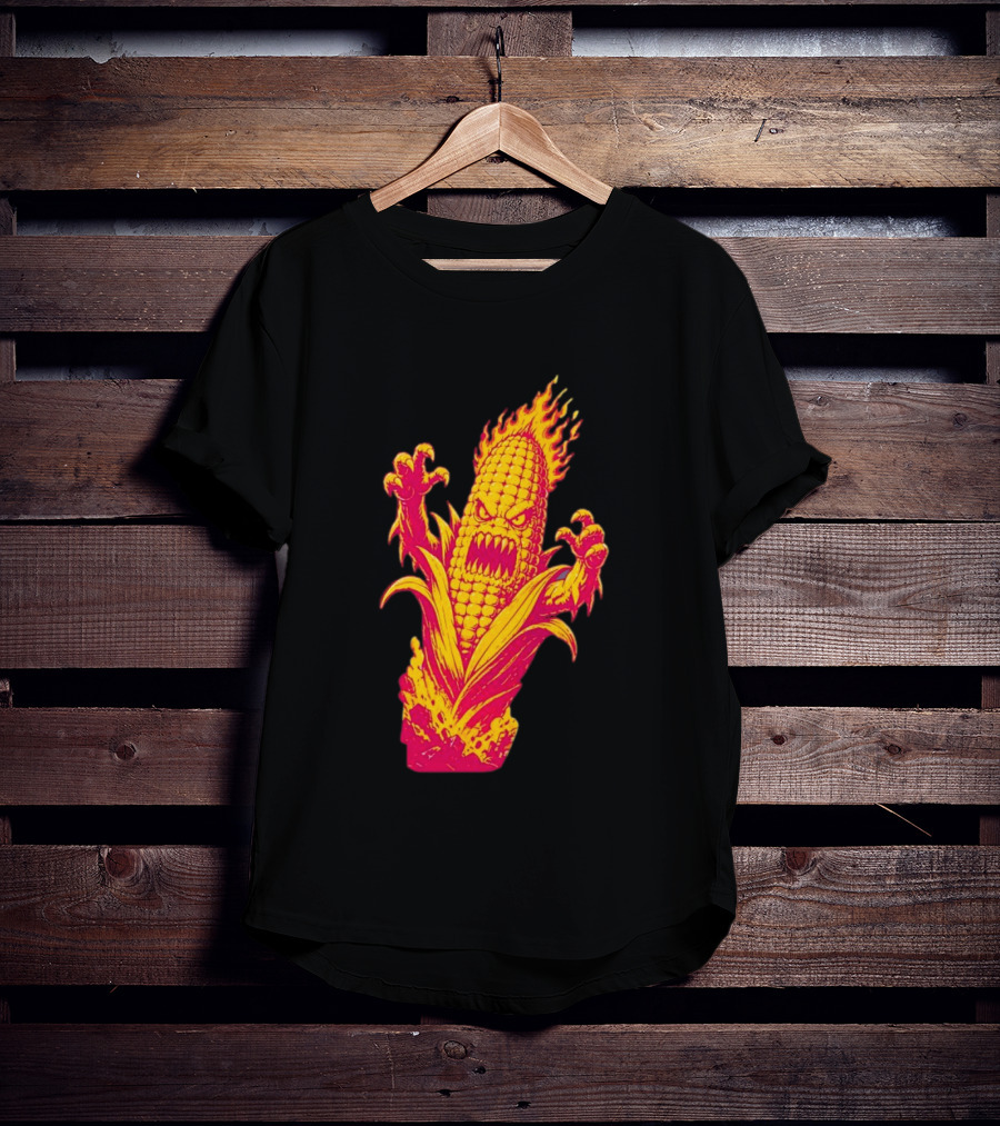 Fiery Mutant Corn Monster Kernels Of Terror Halloween Evil Cob T-Shirt