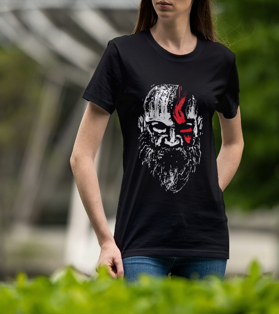 Kratos God Of War Face Art With Red Markings T-Shirt