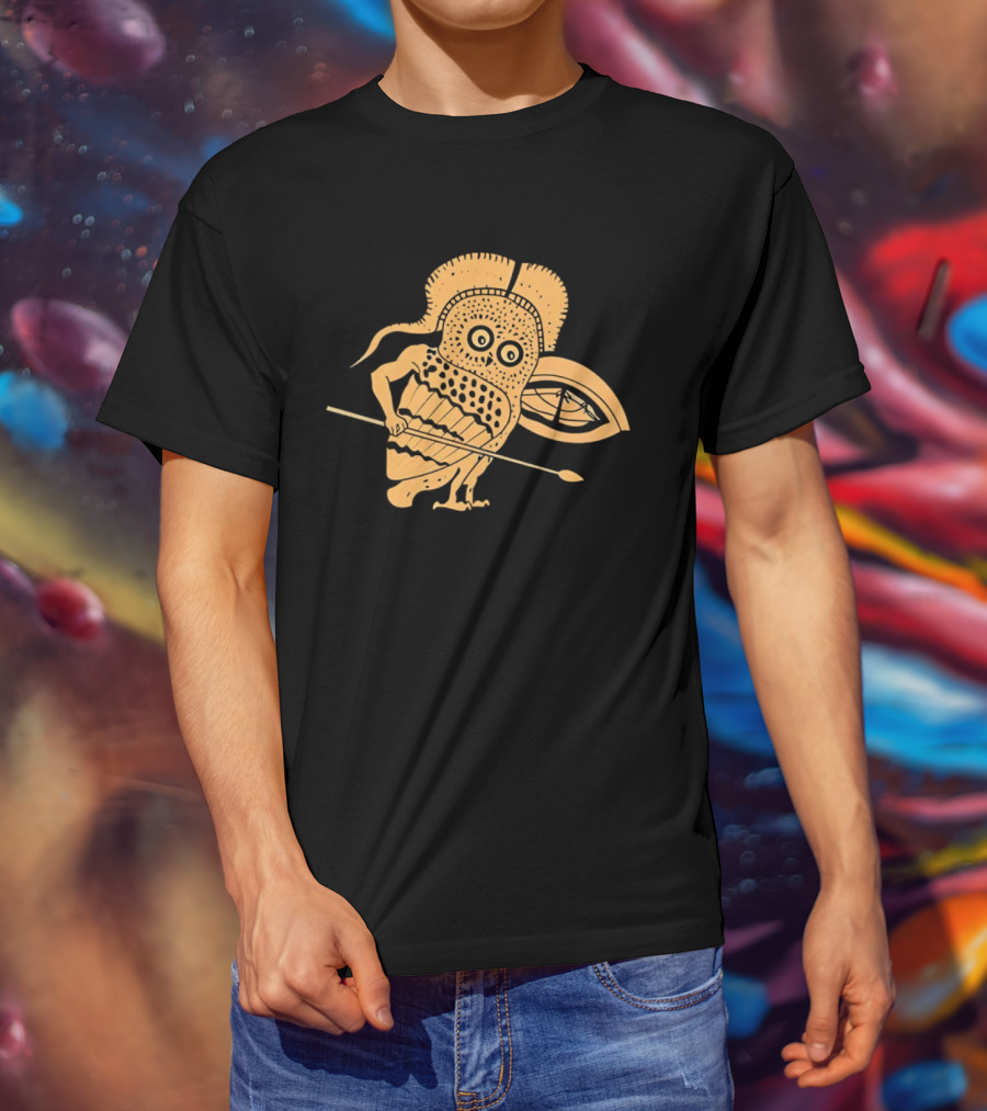 Little Owl Hoplite Warrior With Spear And Shield T-Shirt
